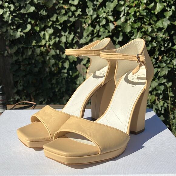 New Franco Sarto Dima Beige Leather Block Heel Sandals F885 chunky spring church - Picture 4 of 11